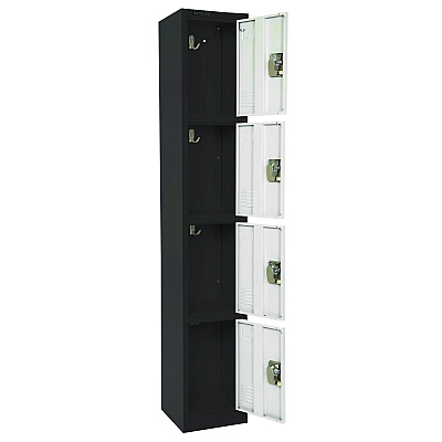 AdirOffice Steel Storage Locker, 4 Compartment, 12 x 12 x 72, Black Body/White Doors (ALHI629204BW)