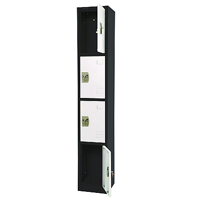 AdirOffice Steel Storage Locker, 4 Compartment, 12 x 12 x 72, Black Body/White Doors (ALHI629204BW)