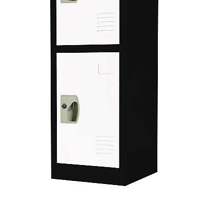 AdirOffice Steel Storage Locker, 4 Compartment, 12 x 12 x 72, Black Body/White Doors (ALHI629204BW)