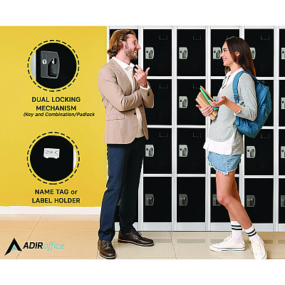 AdirOffice Steel Storage Locker, 6 Compartment, 12 x 12 x 72, Black (ALHI629206BLK)