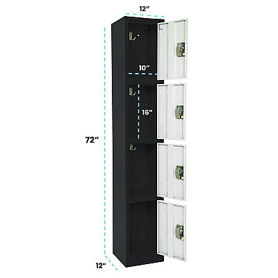 AdirOffice Steel Storage Locker, 4 Compartment, 12 x 12 x 72, Black Body/White Doors (ALHI629204BW)