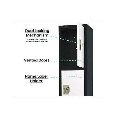 AdirOffice Steel Storage Locker, 4 Compartment, 12 x 12 x 72, Black Body/White Doors (ALHI629204BW)