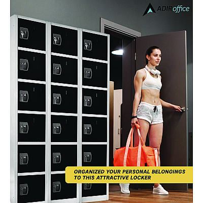 AdirOffice Steel Storage Locker, 6 Compartment, 12 x 12 x 72, Black (ALHI629206BLK)