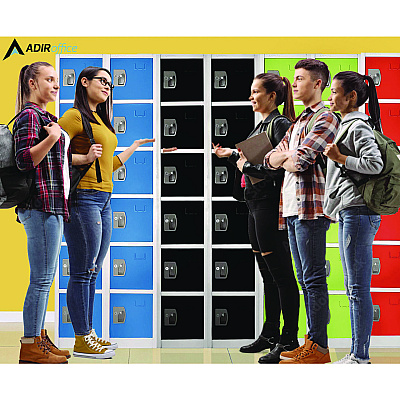 AdirOffice Steel Storage Locker, 6 Compartment, 12 x 12 x 72, Black (ALHI629206BLK)