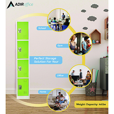 AdirOffice Steel Storage Locker, 4 Compartment, 12 x 12 x 72, Green (ALHI629204GRN)