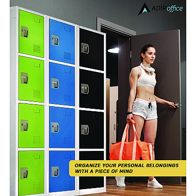 AdirOffice Steel Storage Locker, 4 Compartment, 12 x 12 x 72, Green (ALHI629204GRN)