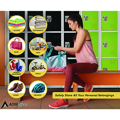 AdirOffice Steel Storage Locker, 4 Compartment, 12 x 12 x 72, Green (ALHI629204GRN)