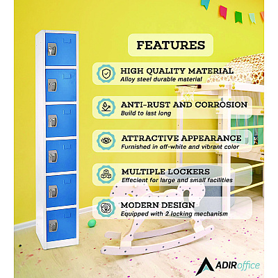 AdirOffice Steel Storage Locker, 6 Compartment, 12 x 12 x 72, Blue (ALHI629206BLU)