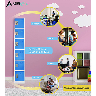 AdirOffice Steel Storage Locker, 6 Compartment, 12 x 12 x 72, Blue (ALHI629206BLU)