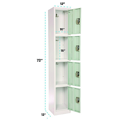AdirOffice Steel Storage Locker, 4 Compartment, 12 x 12 x 72, Misty Green (ALHI629204MGRN)