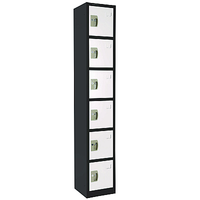 AdirOffice Steel Storage Locker, 6 Compartment, 12 x 12 x 72, Black Body/White Doors (ALHI629206BW)