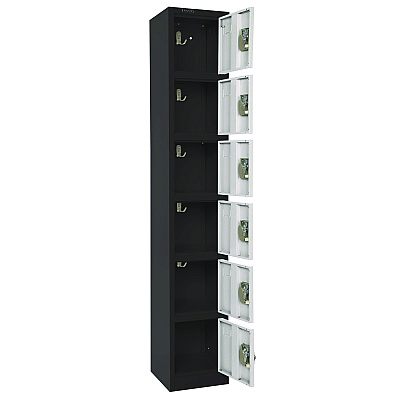 AdirOffice Steel Storage Locker, 6 Compartment, 12 x 12 x 72, Black Body/White Doors (ALHI629206BW)