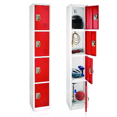 AdirOffice Steel Storage Locker, 4 Compartment, 12 x 12 x 72, Red (ALHI629204RED)