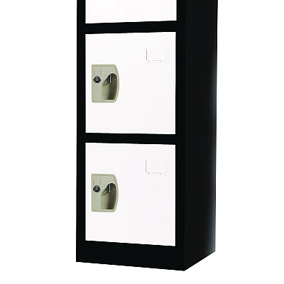 AdirOffice Steel Storage Locker, 6 Compartment, 12 x 12 x 72, Black Body/White Doors (ALHI629206BW)