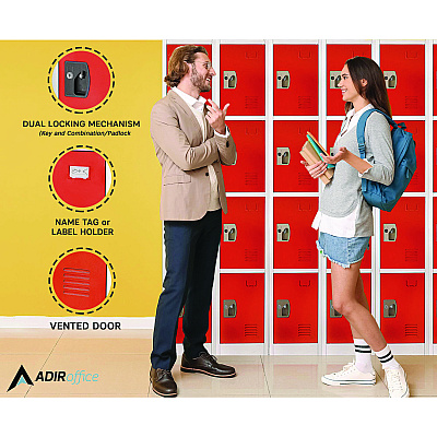 AdirOffice Steel Storage Locker, 4 Compartment, 12 x 12 x 72, Red (ALHI629204RED)