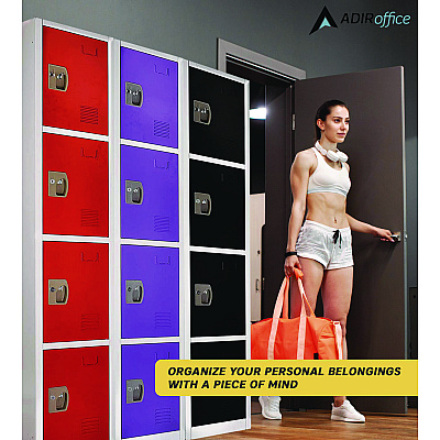 AdirOffice Steel Storage Locker, 4 Compartment, 12 x 12 x 72, Red (ALHI629204RED)