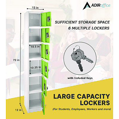 AdirOffice Steel Storage Locker, 6 Compartment, 12 x 12 x 72, Green (ALHI629206GRN)