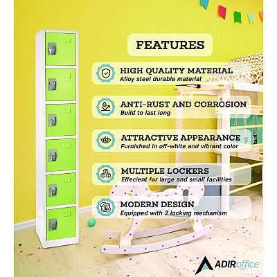 AdirOffice Steel Storage Locker, 6 Compartment, 12 x 12 x 72, Green (ALHI629206GRN)