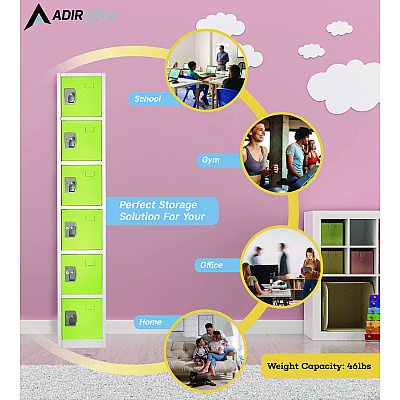 AdirOffice Steel Storage Locker, 6 Compartment, 12 x 12 x 72, Green (ALHI629206GRN)