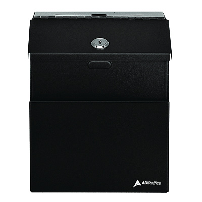 AdirOffice Wall Mountable Steel Suggestion Secure Drop Box with Key, 7 x 6 x 8.5, Stainless Steel 304, Black (ALHI63101BLK)