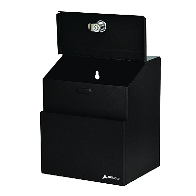 AdirOffice Wall Mountable Steel Suggestion Secure Drop Box with Key, 7 x 6 x 8.5, Stainless Steel 304, Black (ALHI63101BLK)