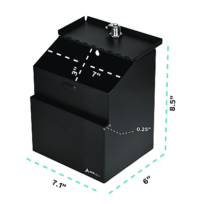 AdirOffice Wall Mountable Steel Suggestion Secure Drop Box with Key, 7 x 6 x 8.5, Stainless Steel 304, Black (ALHI63101BLK)