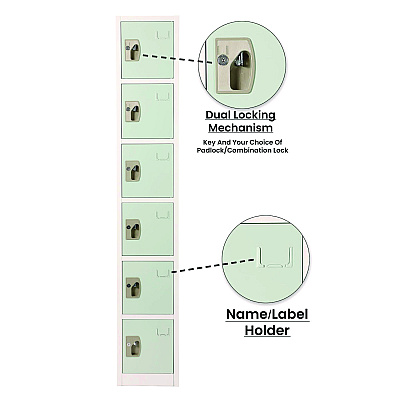 AdirOffice Steel Storage Locker, 6 Compartment, 12 x 12 x 72, Misty Green (ALHI629206MGRN)
