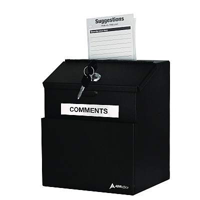 AdirOffice Wall Mountable Steel Suggestion Secure Drop Box with Key, 7 x 6 x 8.5, Stainless Steel 304, Black (ALHI63101BLK)