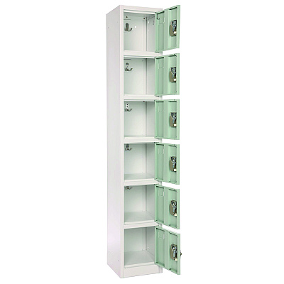AdirOffice Steel Storage Locker, 6 Compartment, 12 x 12 x 72, Misty Green (ALHI629206MGRN)