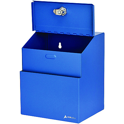AdirOffice Wall Mountable Steel Suggestion Secure Drop Box with Key, 7 x 6 x 8.5, Stainless Steel 304, Blue (ALHI63101BLU)