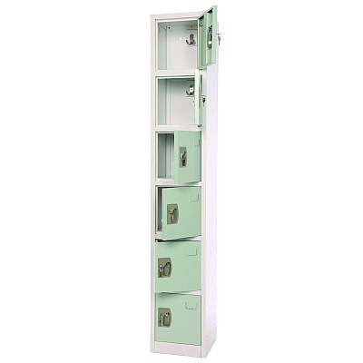 AdirOffice Steel Storage Locker, 6 Compartment, 12 x 12 x 72, Misty Green (ALHI629206MGRN)