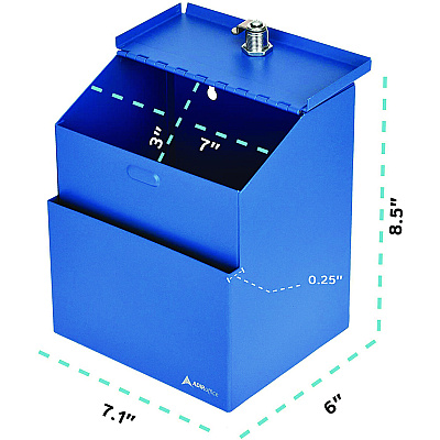 AdirOffice Wall Mountable Steel Suggestion Secure Drop Box with Key, 7 x 6 x 8.5, Stainless Steel 304, Blue (ALHI63101BLU)