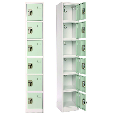 AdirOffice Steel Storage Locker, 6 Compartment, 12 x 12 x 72, Misty Green (ALHI629206MGRN)