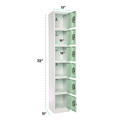 AdirOffice Steel Storage Locker, 6 Compartment, 12 x 12 x 72, Misty Green (ALHI629206MGRN)