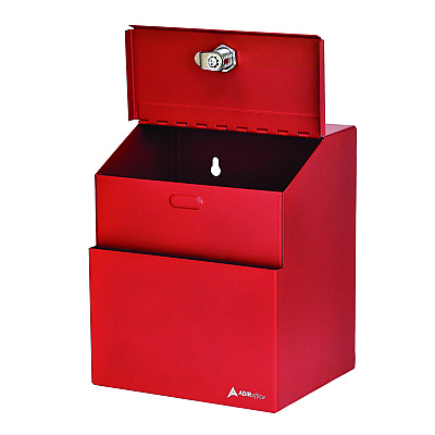 AdirOffice Wall Mountable Steel Suggestion Secure Drop Box with Key, 7 x 6 x 8.5, Stainless Steel 304, Red (ALHI63101RED)