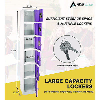 AdirOffice Steel Storage Locker, 6 Compartment, 12 x 12 x 72, Purple (ALHI629206PUR)