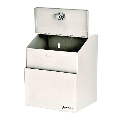AdirOffice Wall Mountable Steel Suggestion Secure Drop Box with Key, 7 x 6 x 8.5, Stainless Steel 304, White (ALHI63101WHI)
