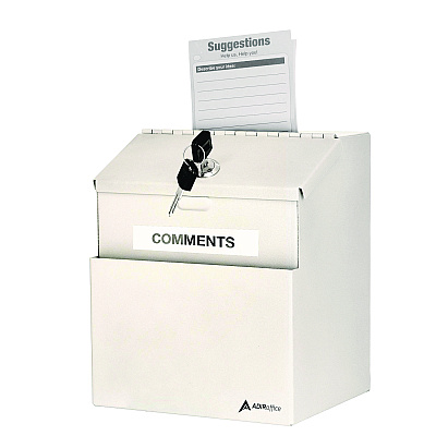 AdirOffice Wall Mountable Steel Suggestion Secure Drop Box with Key, 7 x 6 x 8.5, Stainless Steel 304, White (ALHI63101WHI)