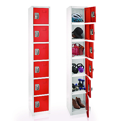 AdirOffice Steel Storage Locker, 6 Compartment, 12 x 12 x 72, Red (ALHI629206RED)