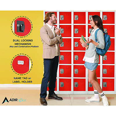 AdirOffice Steel Storage Locker, 6 Compartment, 12 x 12 x 72, Red (ALHI629206RED)