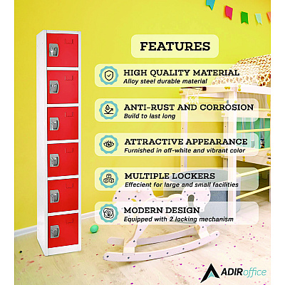 AdirOffice Steel Storage Locker, 6 Compartment, 12 x 12 x 72, Red (ALHI629206RED)