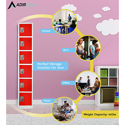 AdirOffice Steel Storage Locker, 6 Compartment, 12 x 12 x 72, Red (ALHI629206RED)