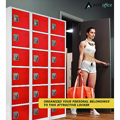 AdirOffice Steel Storage Locker, 6 Compartment, 12 x 12 x 72, Red (ALHI629206RED)