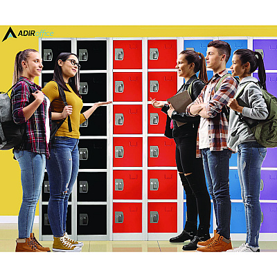 AdirOffice Steel Storage Locker, 6 Compartment, 12 x 12 x 72, Red (ALHI629206RED)