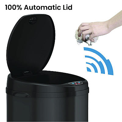 HLS Commercial Sensor Trash Can, 8 gal, Plastic/Stainless Steel, Black (HLMHLS08RB)