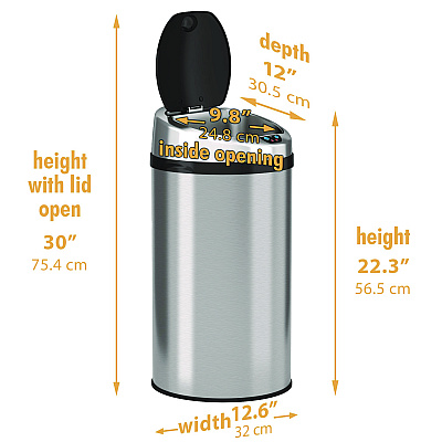 HLS Commercial Sensor Trash Can, 8 gal, Plastic/Stainless Steel, Silver (HLMHLS08RCB)