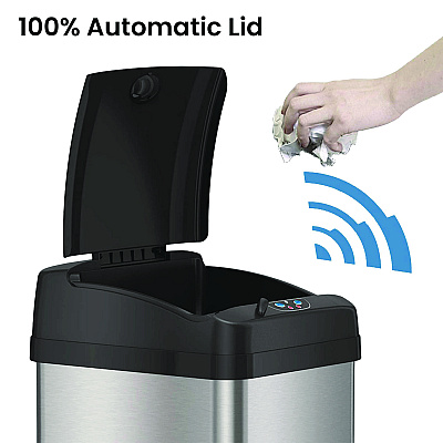 HLS Commercial Sensor Trash Can, Rectangular, 13 gal, Plastic/Stainless Steel, Silver (HLMHLS13MX)