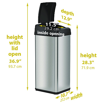 HLS Commercial Sensor Trash Can, Rectangular, 13 gal, Plastic/Stainless Steel, Silver (HLMHLS13MX)
