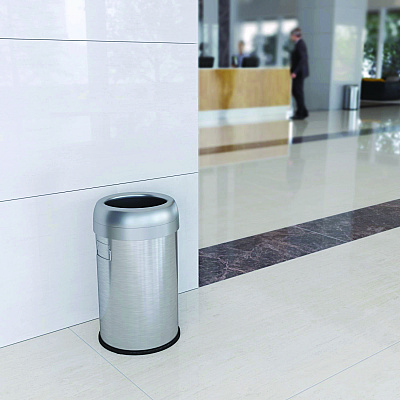 HLS Commercial Open Top Trash Can, 13 gal, Plastic/Stainless Steel, Silver (HLMHLS13STR)
