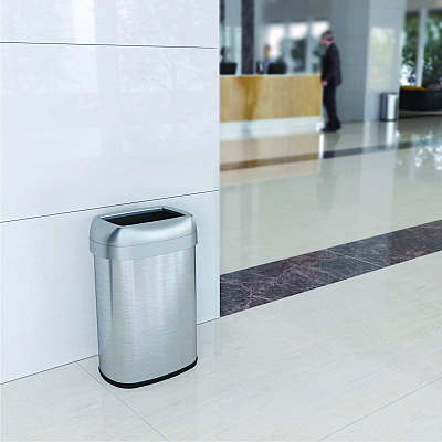 HLS Commercial Open Top Trash Can with Wheels, Oval, 13 gal, Plastic/Stainless Steel, Silver (HLMHLS13STVM)